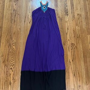 Color Block Maxi Dress with Beaded Neckline